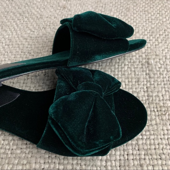 Charles David bow slipper sandals velvet green - Picture 3 of 14